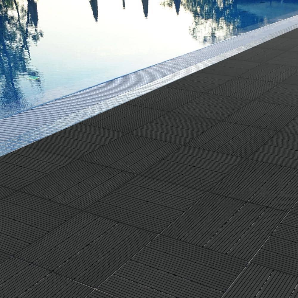 Pure Garden 1 ft. W x 1 ft. L 6 Patio Tiles Wood/Polypropylene Interlocking Deck Tile Flooring in Gray