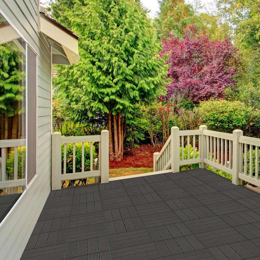 Pure Garden 1 ft. W x 1 ft. L 6 Patio Tiles Wood/Polypropylene Interlocking Deck Tile Flooring in Gray