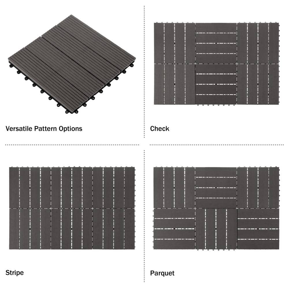 Pure Garden 1 ft. W x 1 ft. L 6 Patio Tiles Wood/Polypropylene Interlocking Deck Tile Flooring in Gray