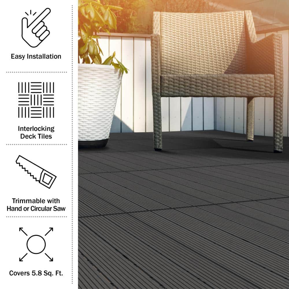 Pure Garden 1 ft. W x 1 ft. L 6 Patio Tiles Wood/Polypropylene Interlocking Deck Tile Flooring in Gray