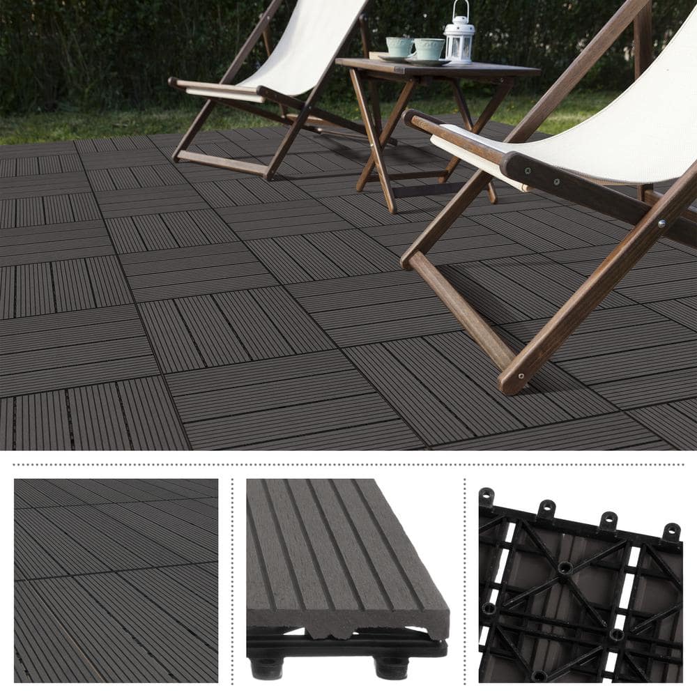 Pure Garden 1 ft. W x 1 ft. L 6 Patio Tiles Wood/Polypropylene Interlocking Deck Tile Flooring in Gray