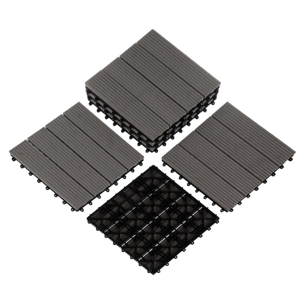 Pure Garden 1 ft. W x 1 ft. L 6 Patio Tiles Wood/Polypropylene Interlocking Deck Tile Flooring in Gray