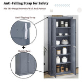 30 in. W x 14 in. D x 72.4 in. H Gray MDF Freestanding Ready to Assemble Kitchen Cabinet Storage with 4 Doors