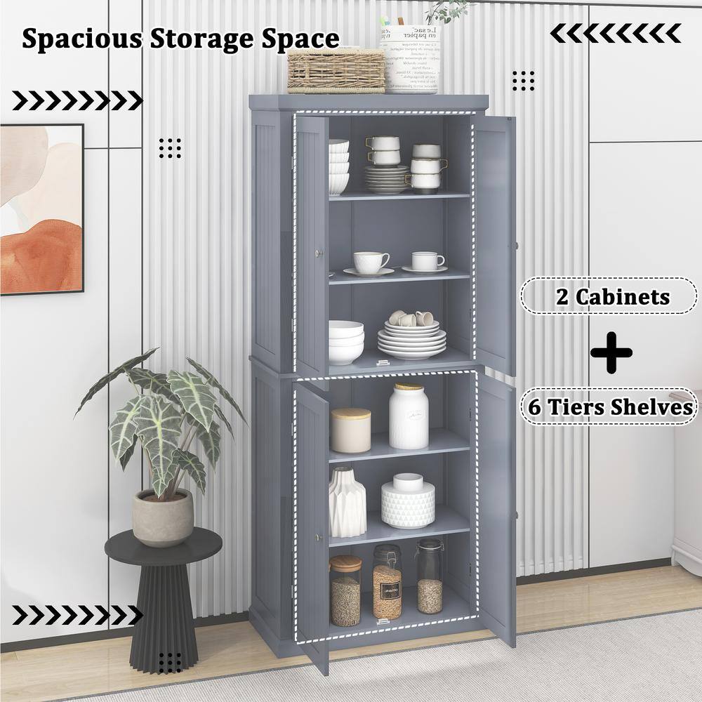 30 in. W x 14 in. D x 72.4 in. H Gray MDF Freestanding Ready to Assemble Kitchen Cabinet Storage with 4 Doors