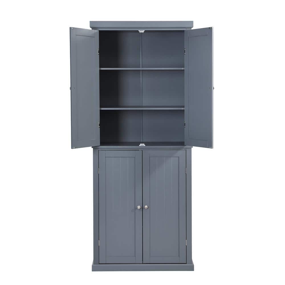 30 in. W x 14 in. D x 72.4 in. H Gray MDF Freestanding Ready to Assemble Kitchen Cabinet Storage with 4 Doors