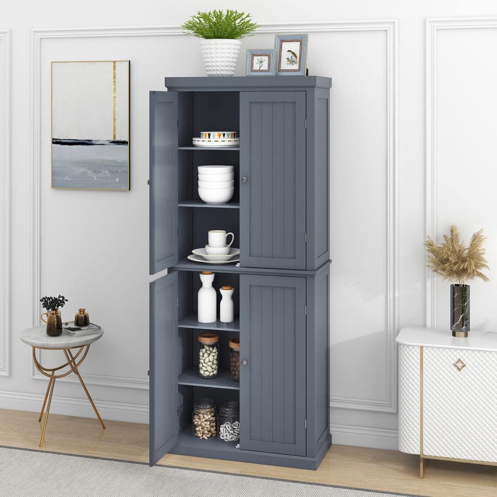 30 in. W x 14 in. D x 72.4 in. H Gray MDF Freestanding Ready to Assemble Kitchen Cabinet Storage with 4 Doors