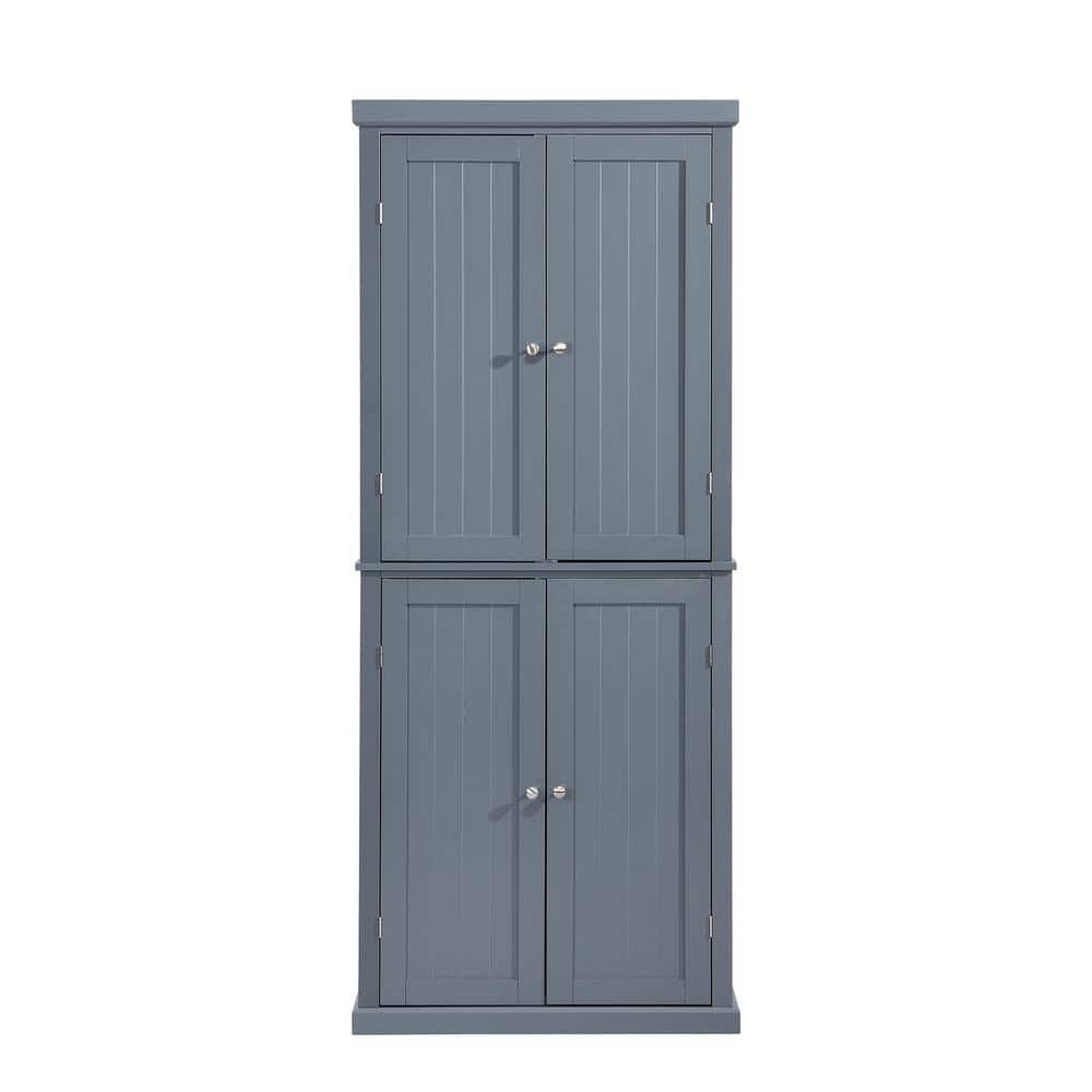 30 in. W x 14 in. D x 72.4 in. H Gray MDF Freestanding Ready to Assemble Kitchen Cabinet Storage with 4 Doors