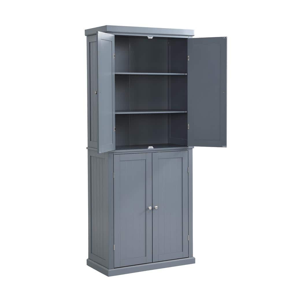30 in. W x 14 in. D x 72.4 in. H Gray MDF Freestanding Ready to Assemble Kitchen Cabinet Storage with 4 Doors