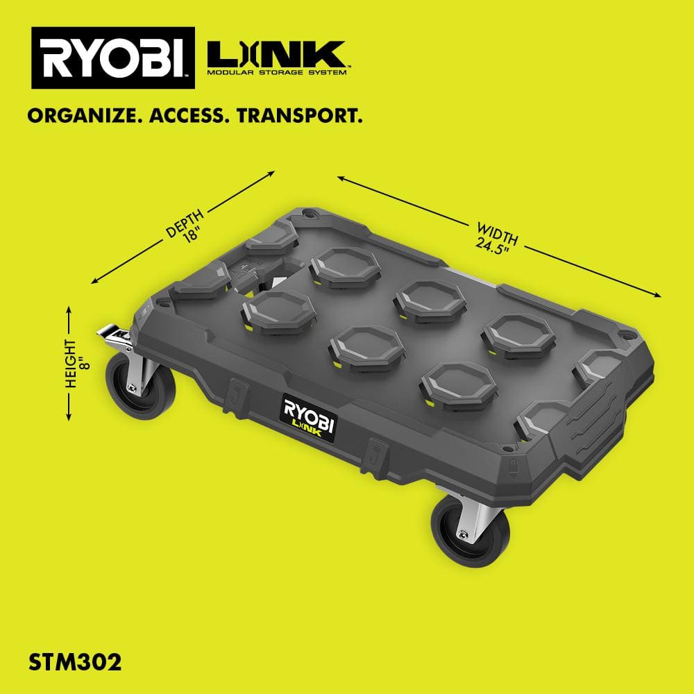 RYOBI LINK Modular Dolly Multi-Purpose Rolling Base with LINK 2-Drawer Tool Box and LINK 3-Drawer Tool Box