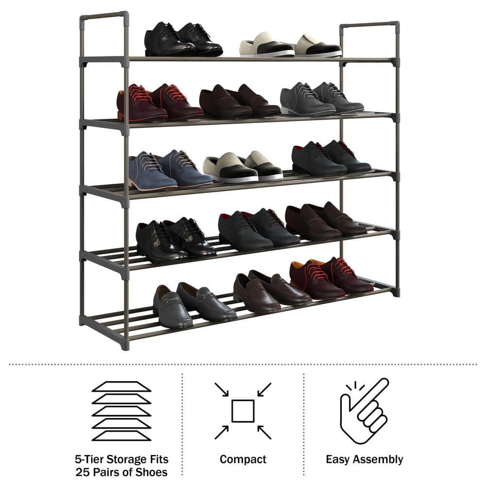 370 H 30-Pair 5-Tier Gray Polymer Shoe Rack