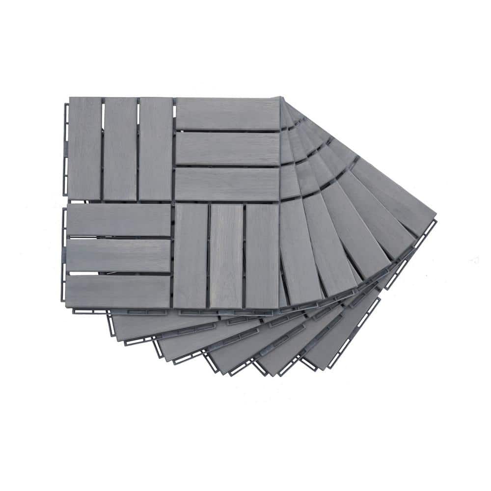 Siavonce 30-piece Interlocking Deck Tiles Checker Pattern, 12 in. x 12 in. Square Light Gray Acacia Hardwood Outdoor Flooring