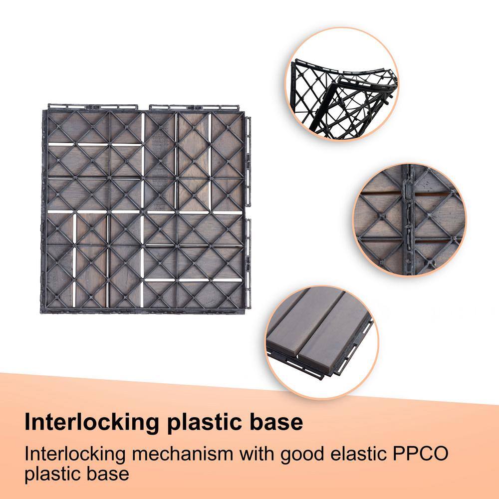 Siavonce 30-piece Interlocking Deck Tiles Checker Pattern, 12 in. x 12 in. Square Light Gray Acacia Hardwood Outdoor Flooring