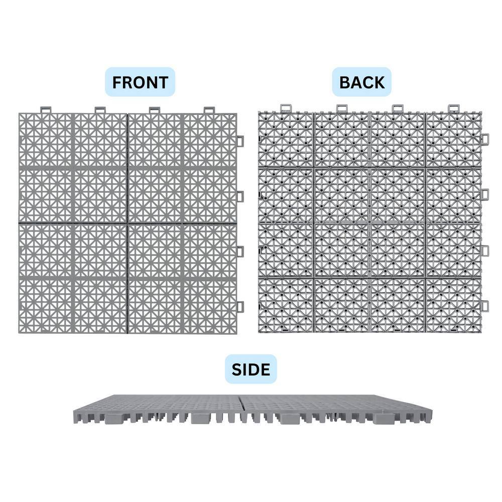Siavonce 1 ft. x 1 ft. Interlocking Plastic Deck Tiles in Gray Waterproof Outdoor Composite Shower Balcony Porch (Pack of 1)