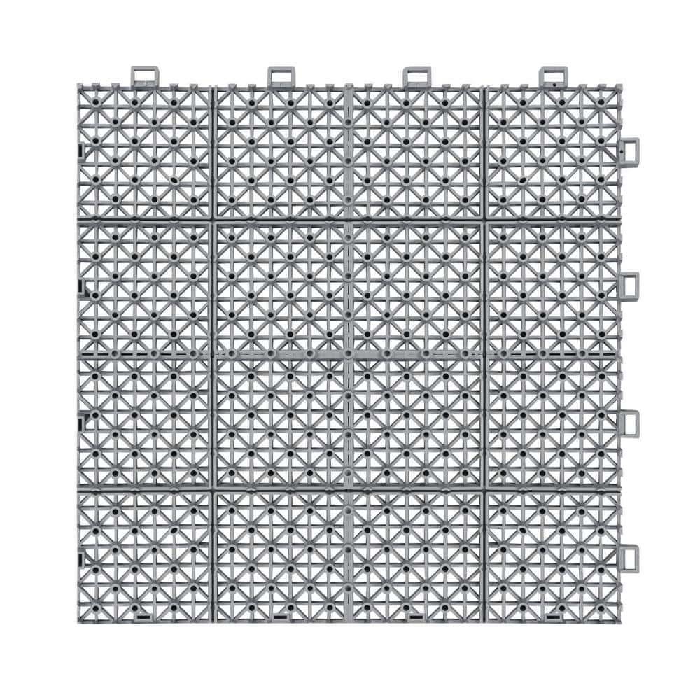 Siavonce 1 ft. x 1 ft. Interlocking Plastic Deck Tiles in Gray Waterproof Outdoor Composite Shower Balcony Porch (Pack of 1)
