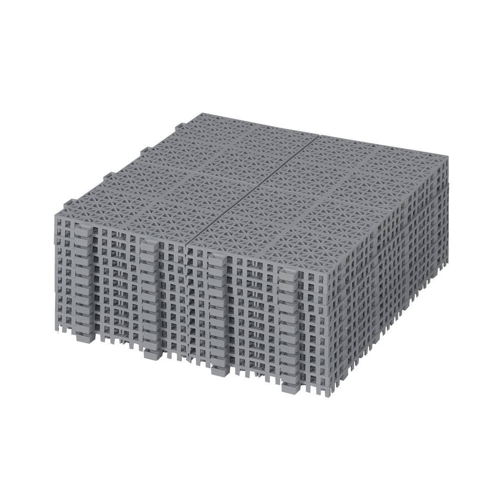 Siavonce 1 ft. x 1 ft. Interlocking Plastic Deck Tiles in Gray Waterproof Outdoor Composite Shower Balcony Porch (Pack of 1)