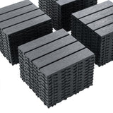 GOGEXX 12 in.W x 12 in. L Outdoor Striped Pattern Square Plastic Interlocking Flooring Deck Tiles (Pack of 44 Tiles)in Gray