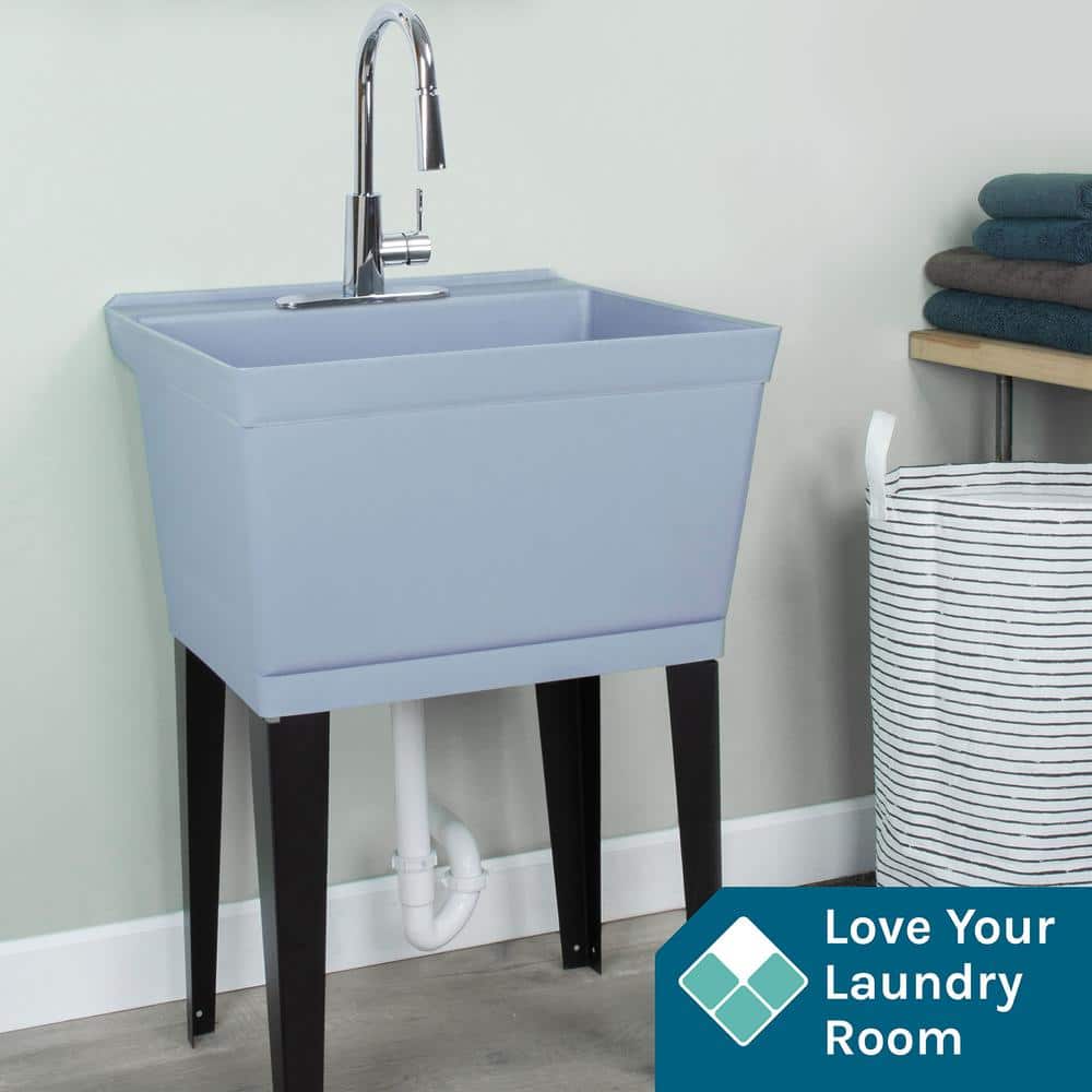TEHILA Utility Sink Set with Metal Hybrid Chrome Faucet, Grey
