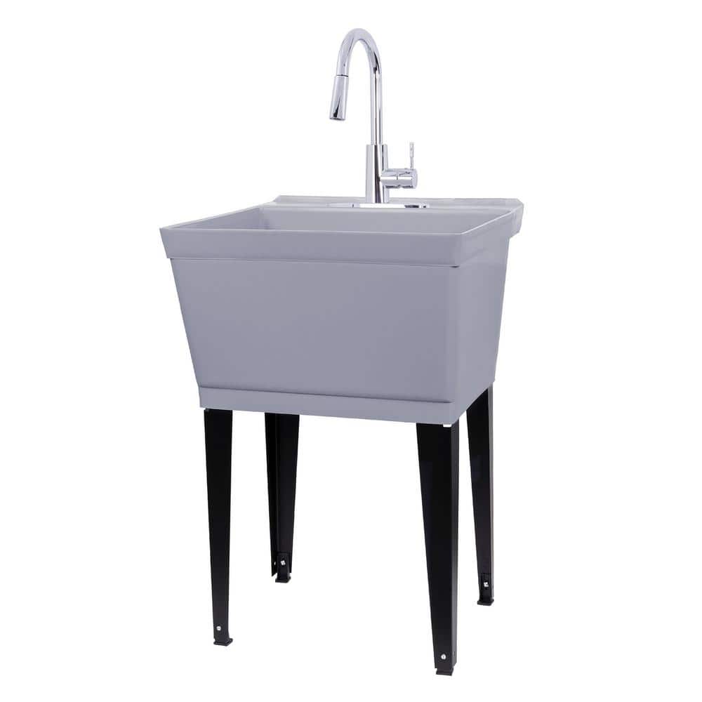 TEHILA Utility Sink Set with Metal Hybrid Chrome Faucet, Grey