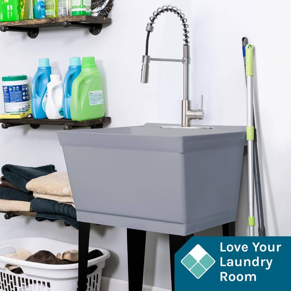 TEHILA 22.875 in. Grey Thermoplastic Utility Sink Set with Stainless Steel Faucet