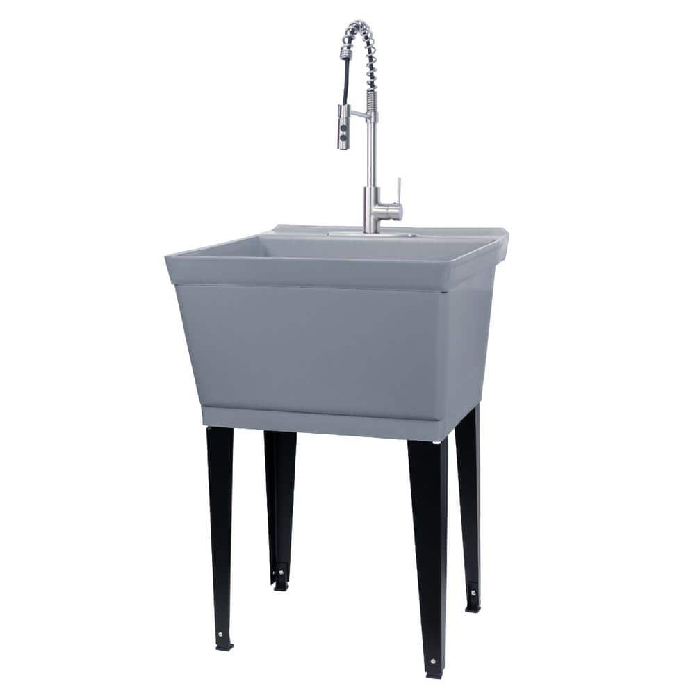 TEHILA 22.875 in. Grey Thermoplastic Utility Sink Set with Stainless Steel Faucet