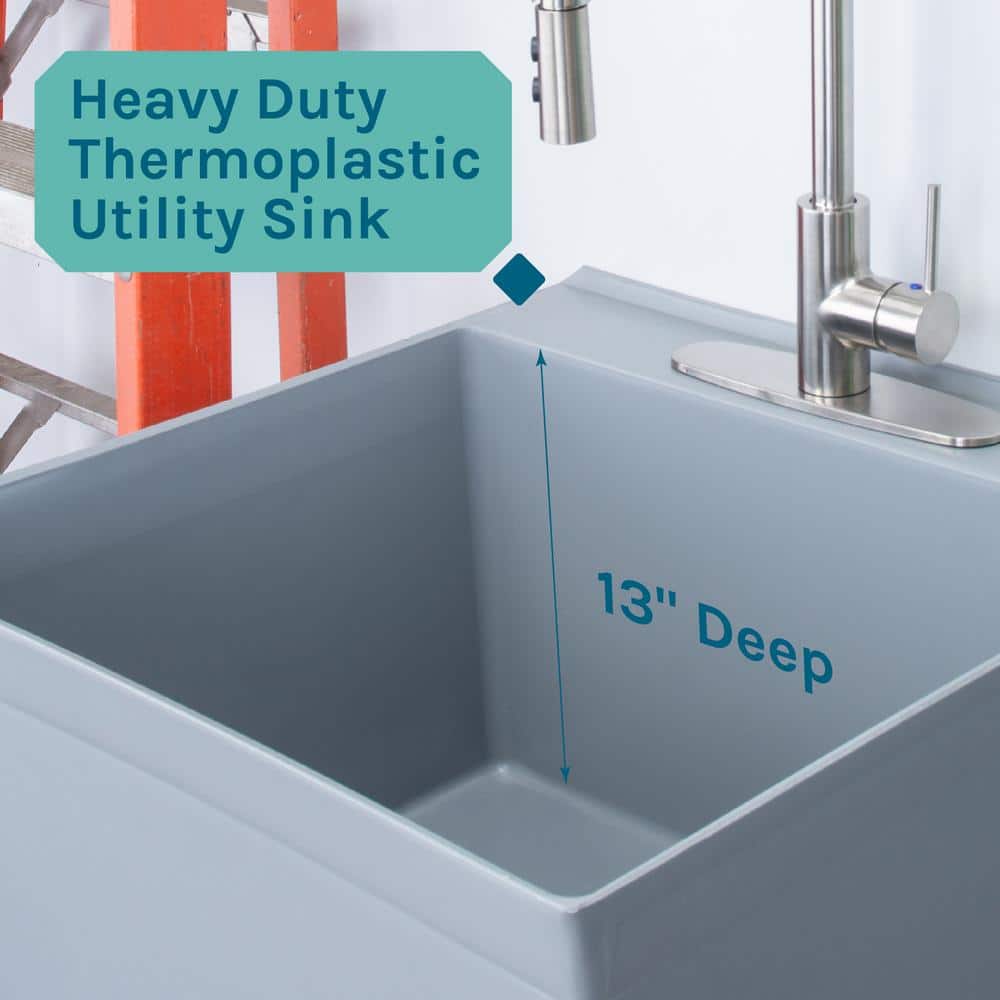 TEHILA 22.875 in. Grey Thermoplastic Utility Sink Set with Stainless Steel Faucet