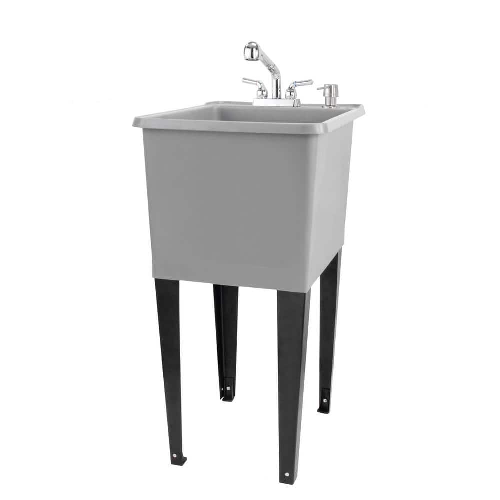 TEHILA 17.75" x 23.25" Thermoplastic Freestanding Space Saver Utility Sink with Chrome Faucet & Soap Dispenser