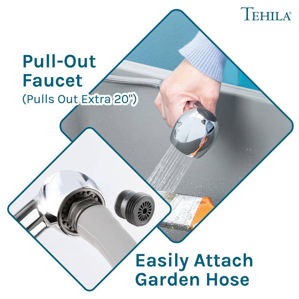 TEHILA 17.75" x 23.25" Thermoplastic Freestanding Space Saver Utility Sink with Chrome Faucet & Soap Dispenser