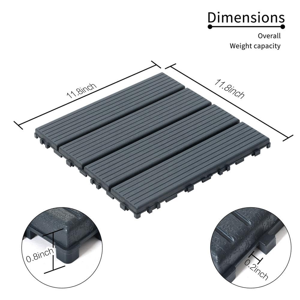Tidoin Outdoor 1 ft. x 1 ft. Composite Interlocking Tile Deck Tile in Gray(44 Per Box)