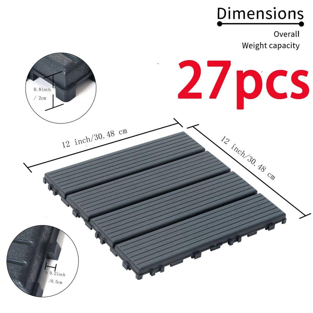 Tidoin Outdoor 1 ft. x 1 ft. Composite Interlocking Tile Deck Tile in Gray(27 Per Box)
