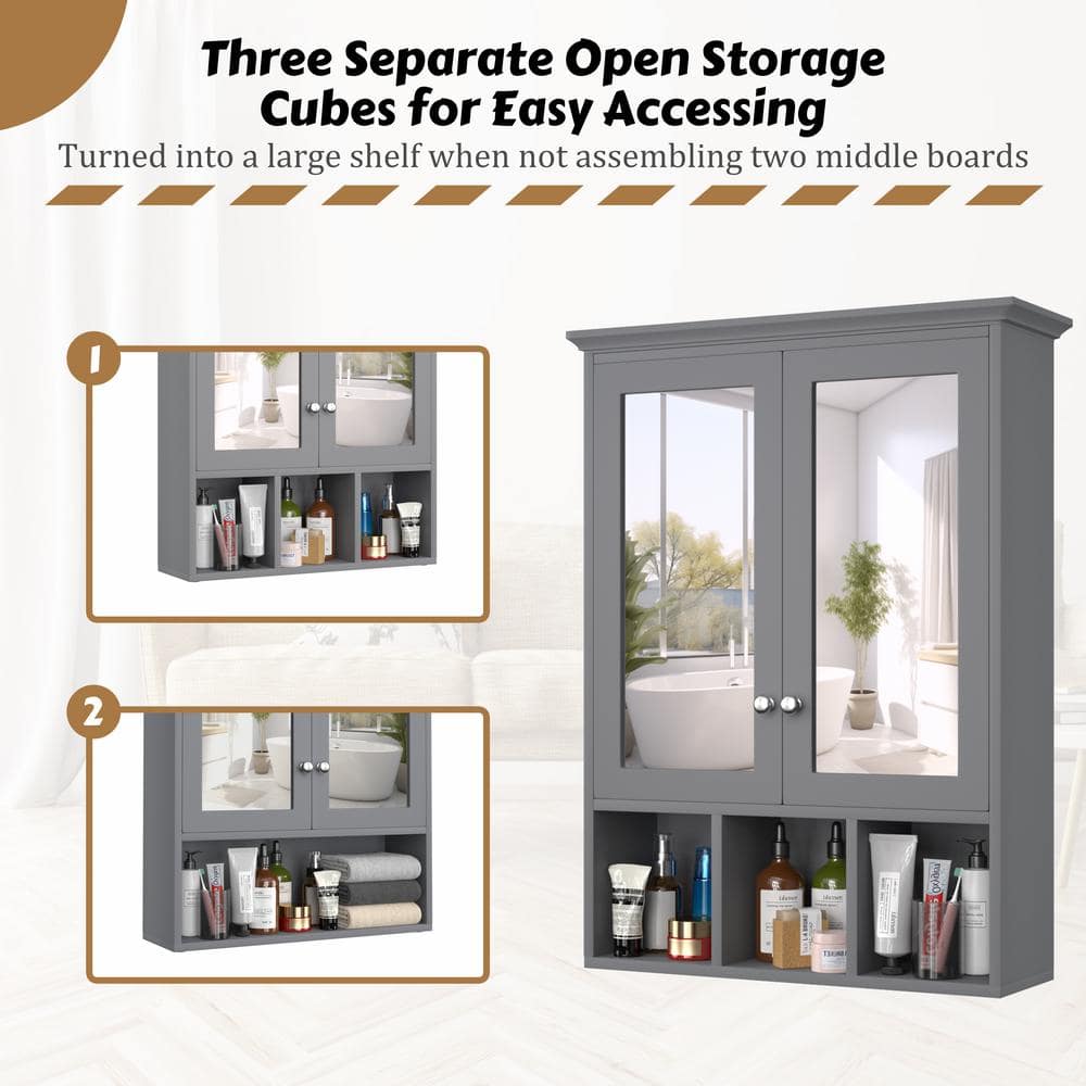 VEIKOUS 23.6 in. W x 30.4 in. H Rectangular Surface-Mount Bathroom Medicine Cabinet with Mirrors and Shelves in Gray