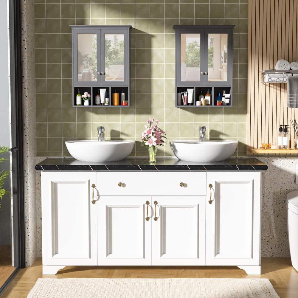 VEIKOUS 23.6 in. W x 30.4 in. H Rectangular Surface-Mount Bathroom Medicine Cabinet with Mirrors and Shelves in Gray