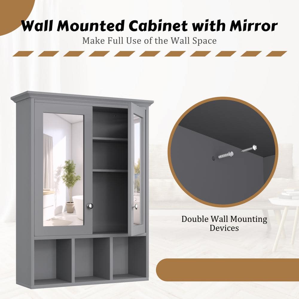 VEIKOUS 23.6 in. W x 30.4 in. H Rectangular Surface-Mount Bathroom Medicine Cabinet with Mirrors and Shelves in Gray