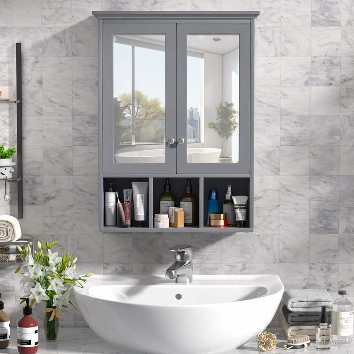 VEIKOUS 23.6 in. W x 30.4 in. H Rectangular Surface-Mount Bathroom Medicine Cabinet with Mirrors and Shelves in Gray
