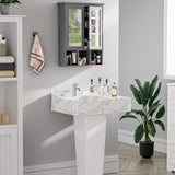 VEIKOUS 23.6 in. W x 30.4 in. H Rectangular Surface-Mount Bathroom Medicine Cabinet with Mirrors and Shelves in Gray