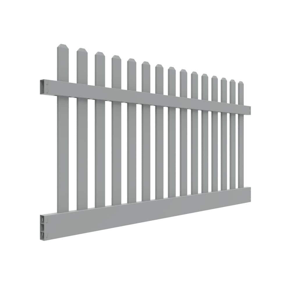 Kettle Straight 4 ft. H x 8 ft. W Gray Picket Vinyl Fence Panel (Unassembled)
