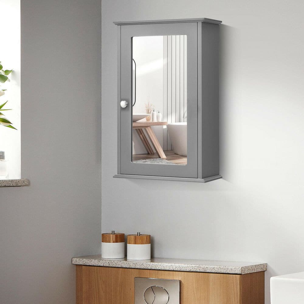 WELLFOR 13.5 in. W x 21 in. H Rectangular Gray MDF Surface Mount Medicine Cabinet with Mirror Door