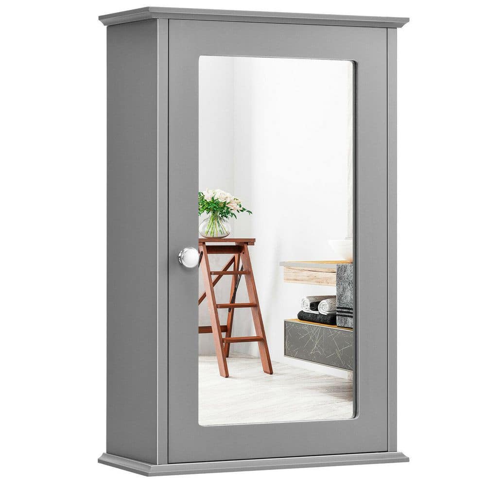 WELLFOR 13.5 in. W x 21 in. H Rectangular Gray MDF Surface Mount Medicine Cabinet with Mirror Door