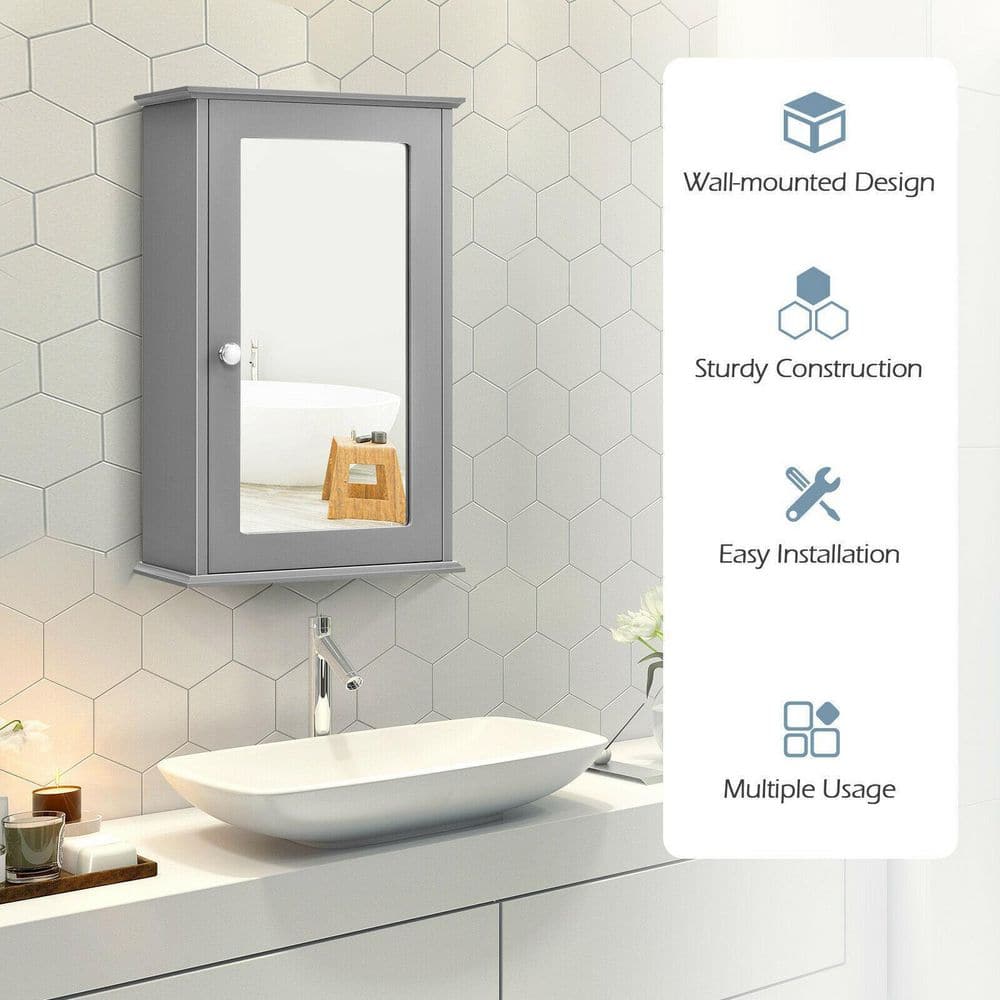 WELLFOR 13.5 in. W x 21 in. H Rectangular Gray MDF Surface Mount Medicine Cabinet with Mirror Door