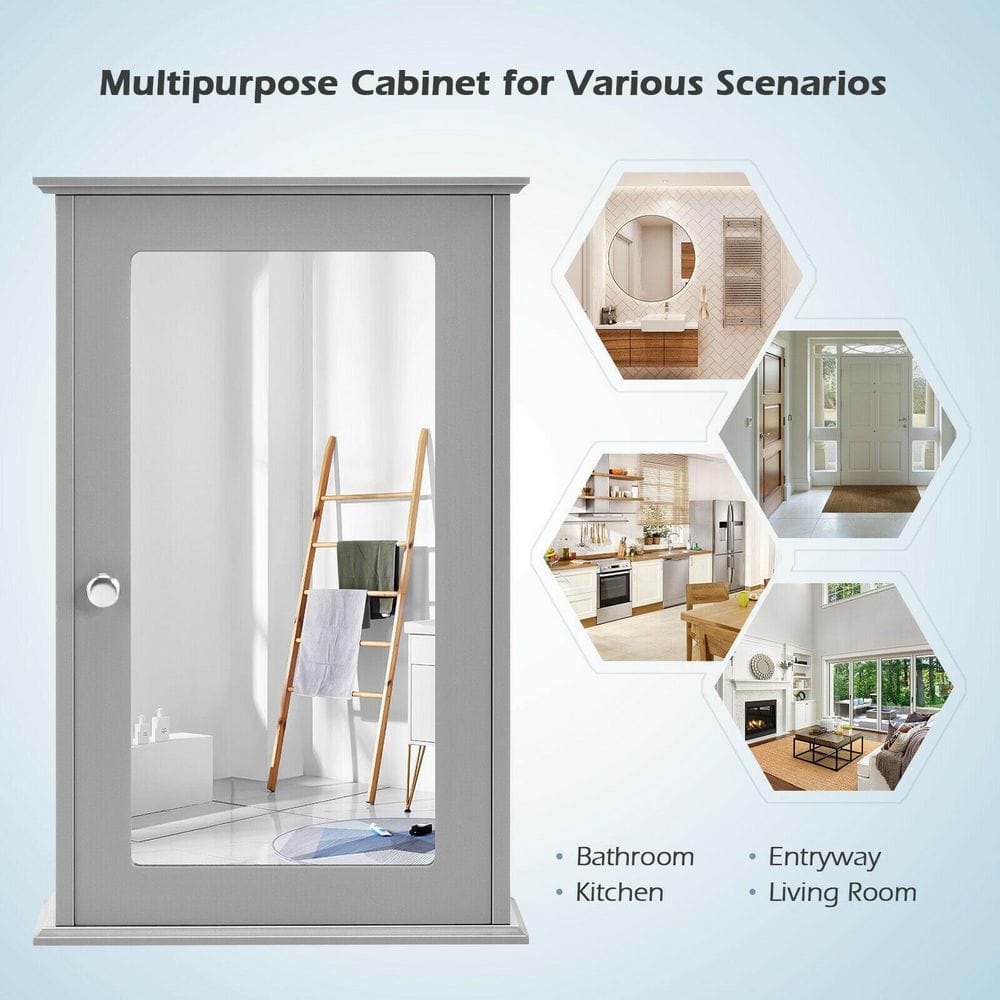 WELLFOR 13.5 in. W x 21 in. H Rectangular Gray MDF Surface Mount Medicine Cabinet with Mirror Door