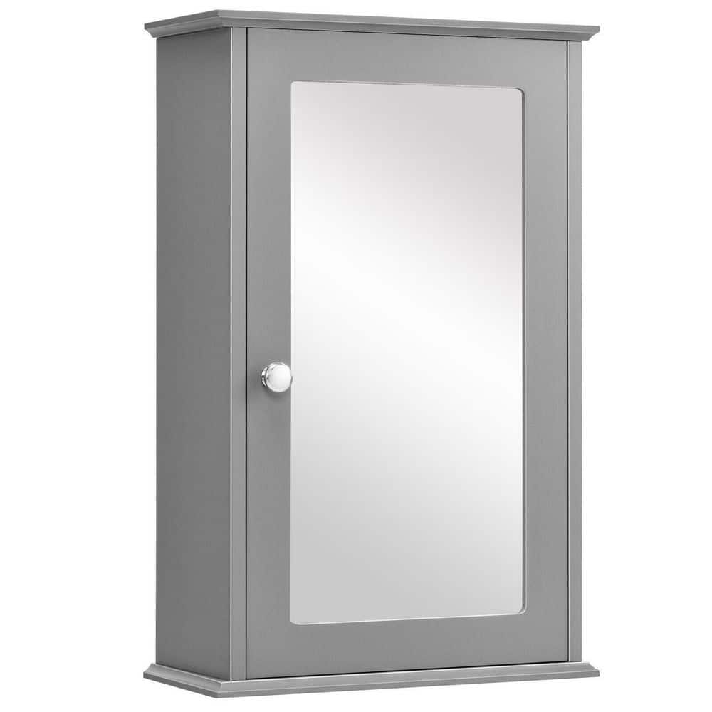 WELLFOR 13.5 in. W x 21 in. H Rectangular Gray MDF Surface Mount Medicine Cabinet with Mirror Door