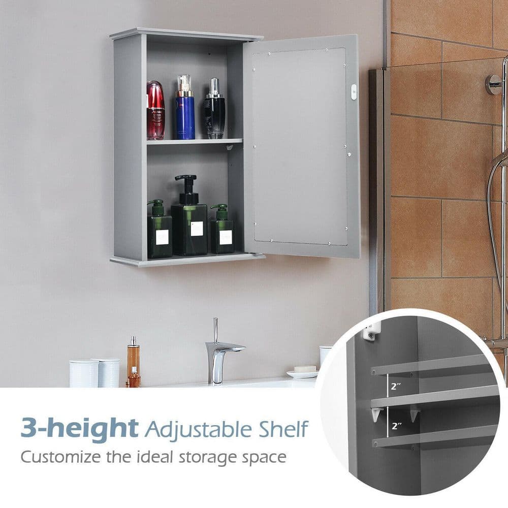 WELLFOR 13.5 in. W x 21 in. H Rectangular Gray MDF Surface Mount Medicine Cabinet with Mirror Door