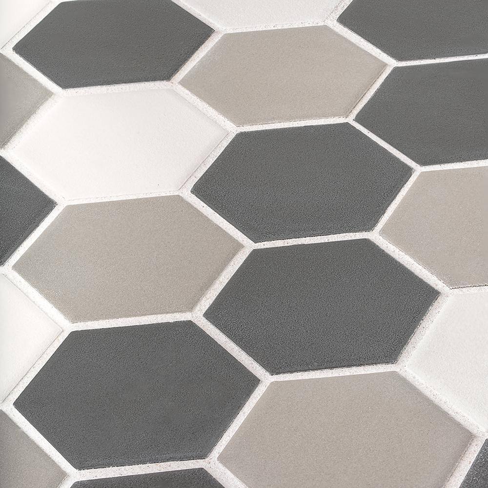 Ink Blot Gray 12.625 in. x 10.875 in. Hexagon Matte Porcelain Wall and Floor Mosaic Tile (14.30 sq. ft./Case)