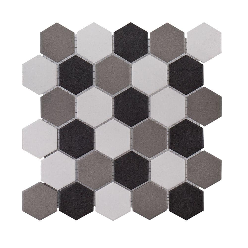 Ink Blot Gray 12.625 in. x 10.875 in. Hexagon Matte Porcelain Wall and Floor Mosaic Tile (14.30 sq. ft./Case)