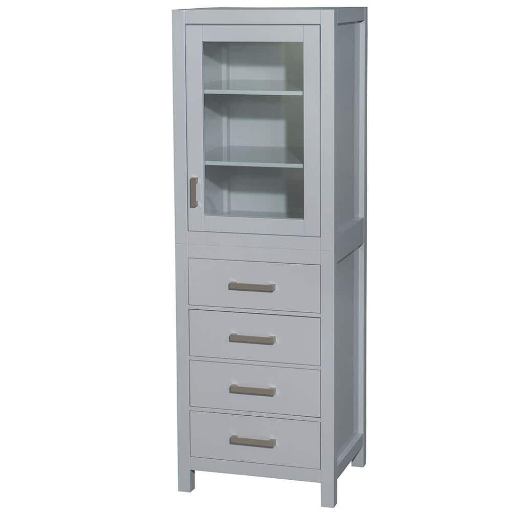 Wyndham Collection Sheffield 24" Gray Linen Cabinet with Brushed Chrome Trim