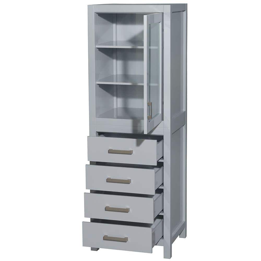 Wyndham Collection Sheffield 24" Gray Linen Cabinet with Brushed Chrome Trim