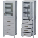 Wyndham Collection Sheffield 24" Gray Linen Cabinet with Brushed Chrome Trim
