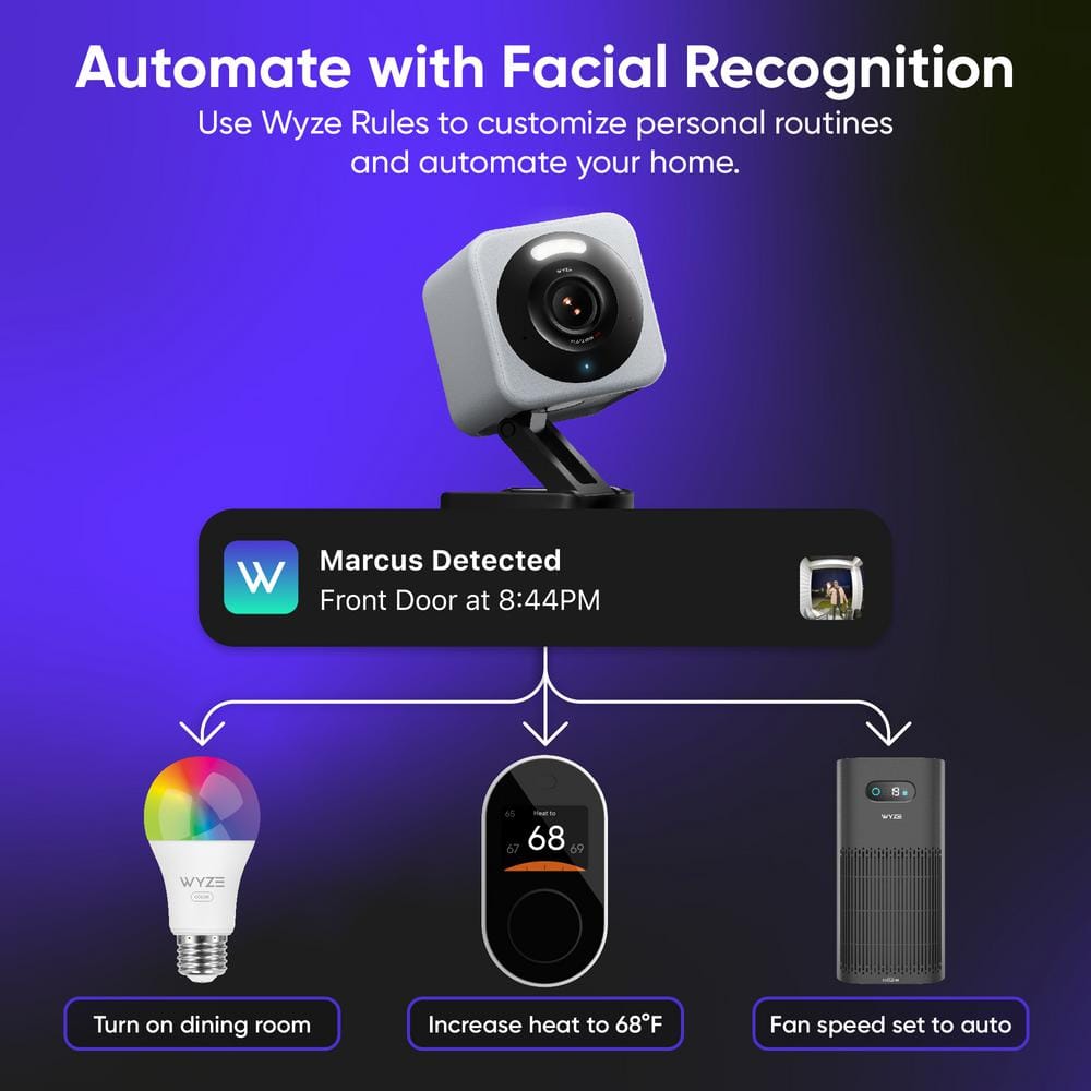 Wyze Cam v4 Wi-Fi 2.5K QHD Indoor/Outdoor Plug-In Smart Home Security Camera, Color Night Vision, 2-Way Audio (Gray)