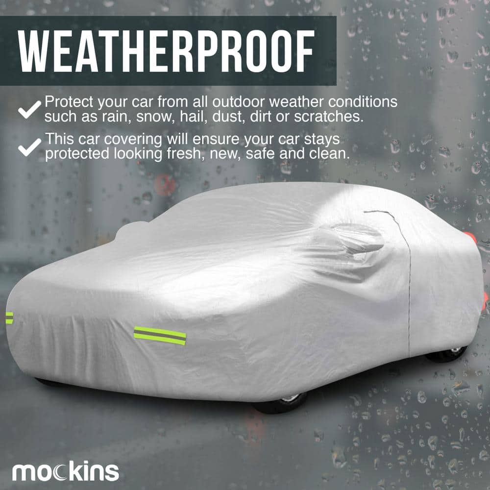 Mockins 190 in. x 75 in. x 60 in. Water Resistant Car Cover with Zipper Opening - 190T Silver Polyester-Medium Sedan