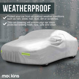 Mockins 190 in. x 75 in. x 60 in. Water Resistant Car Cover with Zipper Opening - 190T Silver Polyester-Medium Sedan