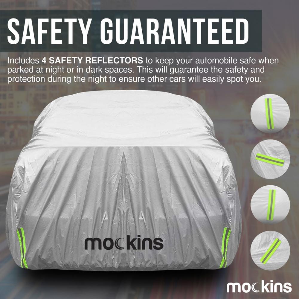 Mockins 190 in. x 75 in. x 60 in. Water Resistant Car Cover with Zipper Opening - 190T Silver Polyester-Medium Sedan